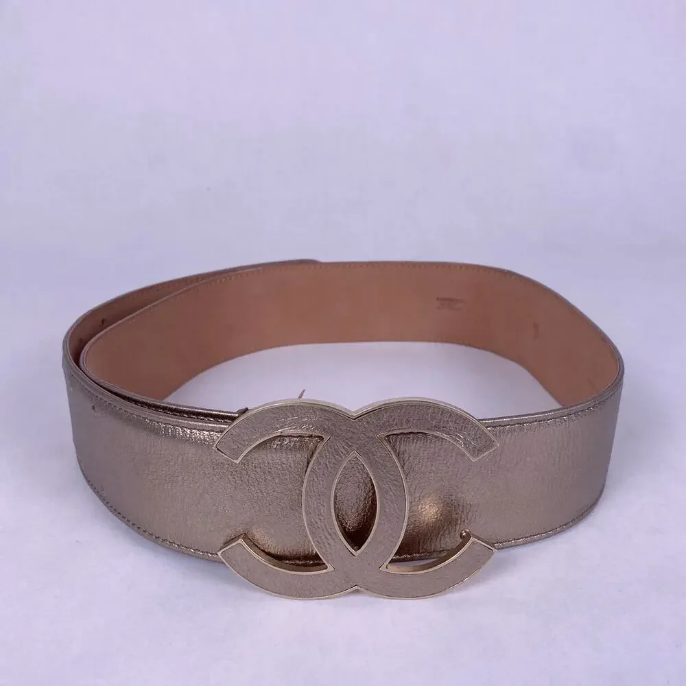 Chanel Metallic Gold Lambskin CC Buckle Wide Belt 85CM